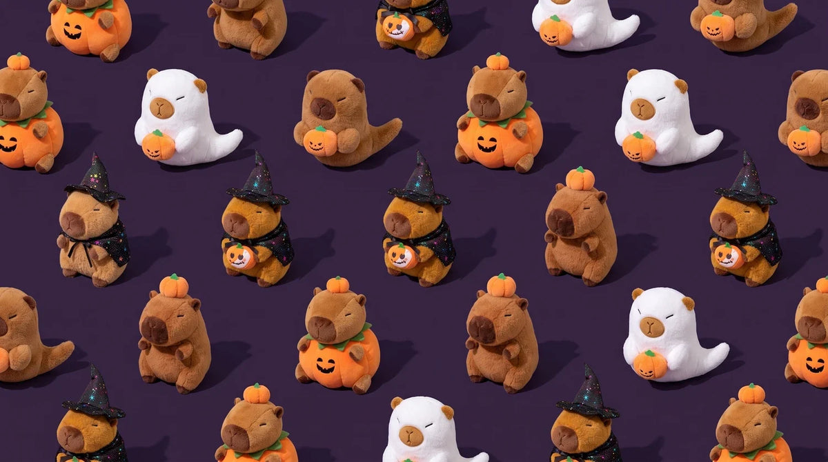 Halloween capybara plush collection: pumpkin capybaras, ghost capybaras and witch capybaras